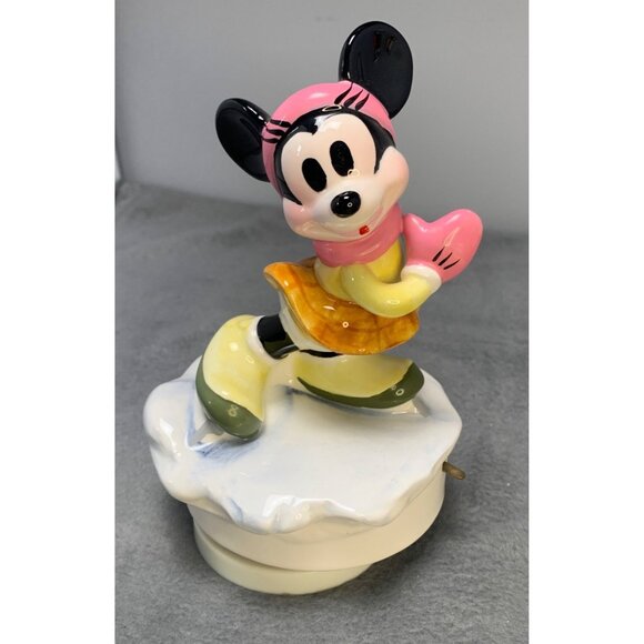 Vintage Schmid Minnie Mouse Ceramic Musical Figurine Ice Skating 1984 - Picture 7 of 11